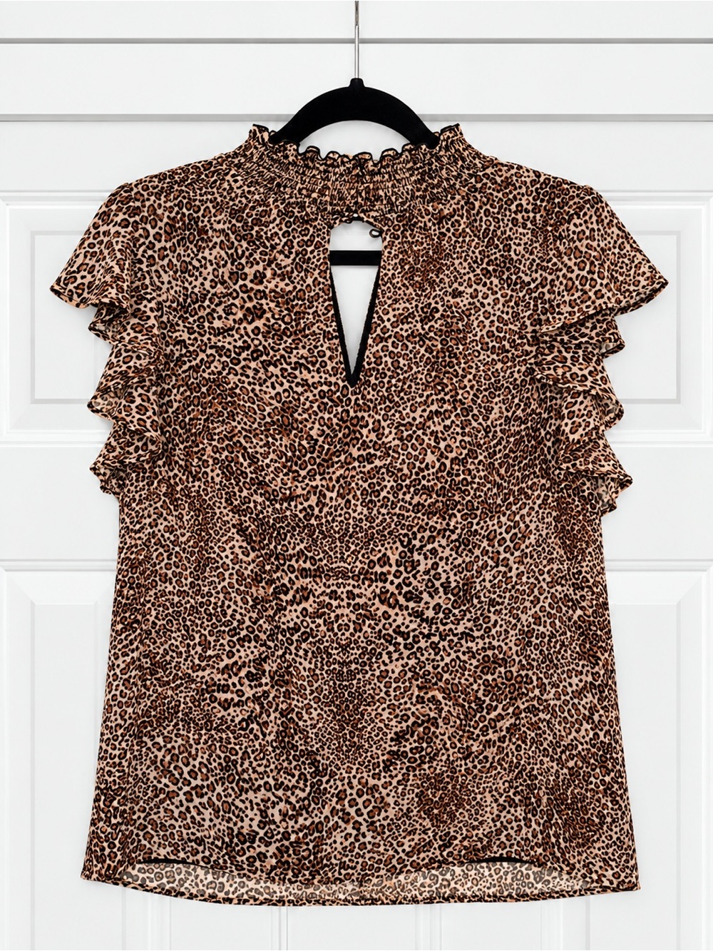 1. State Leopard Print Ruffle Sleeve Mock Neck Top - Brown/Tan
